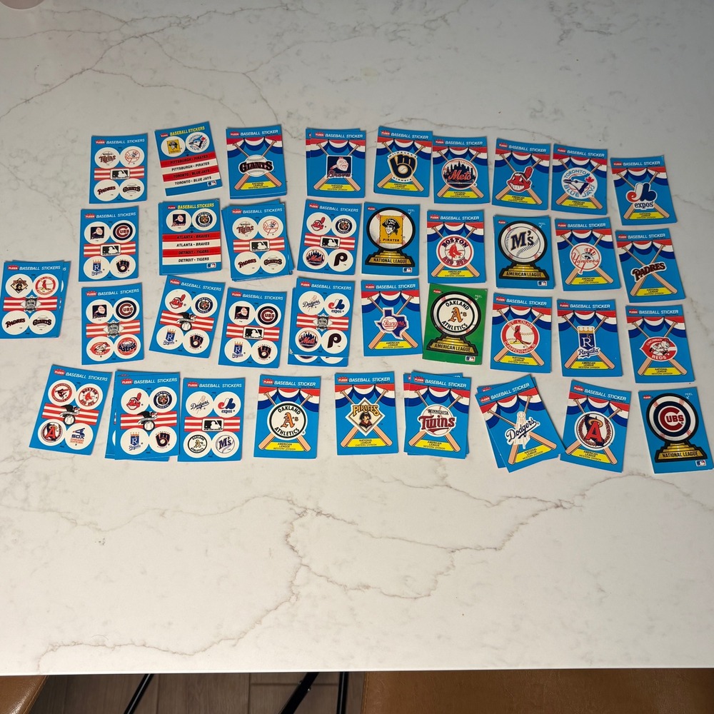Vintage Fleer Baseball Stickers Team Cards Lot of 51 MLB Yankees Dodgers Cubs